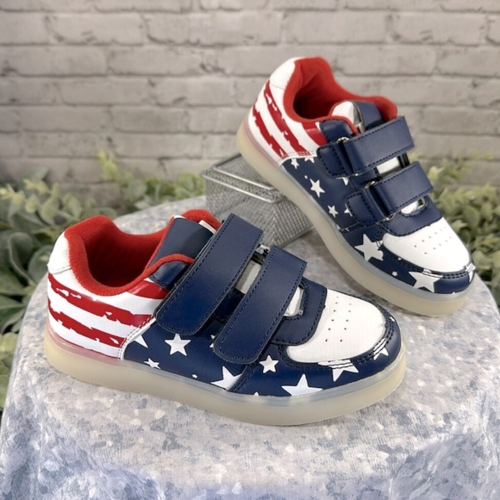LINK - Stars & Stripes Red/White/Blue 2-Strap Fashion Sneakers - Boys 10M✨EUC✨